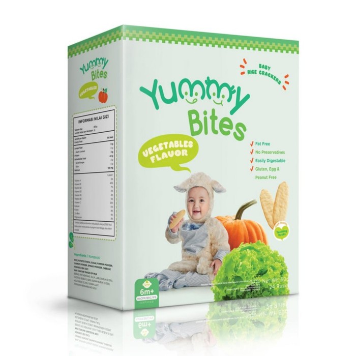 YUMMY BITES Baby Rice Crackers / Biskuit Bayi Vegetables Box 50GR