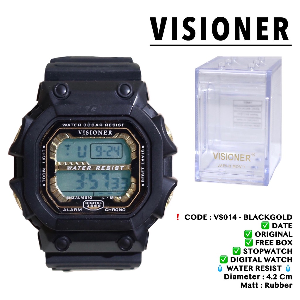 Jam tangan pria ORIGINAL VISIONER tali rubber karet digital watch segi free box garansi 1 tahun VS014