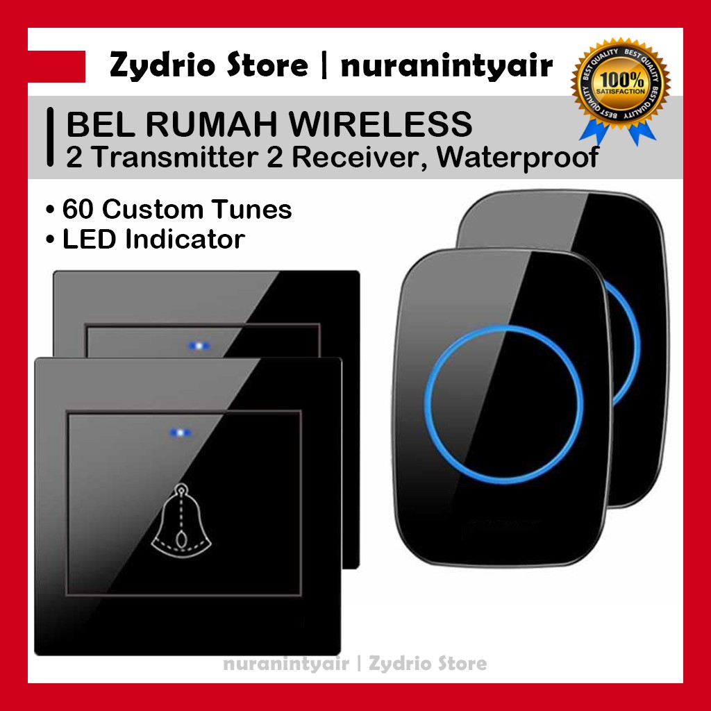 Bel Pintu Wireless 2 Transmitter 2 Receiver Waterproof Tanpa Kabel