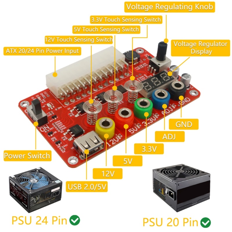 Btsg ATX Papan Breakout Power Supply 24pin Dan Akrilik Untuk Case Kit Untuk w/Adjustabl