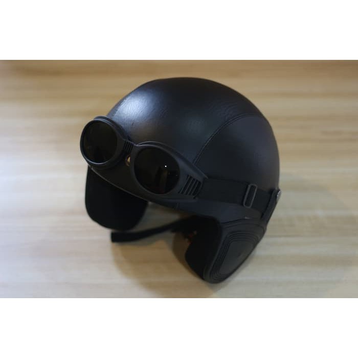 Helm Bogo - Helm Kulit Kacamata Goggle - Hitam