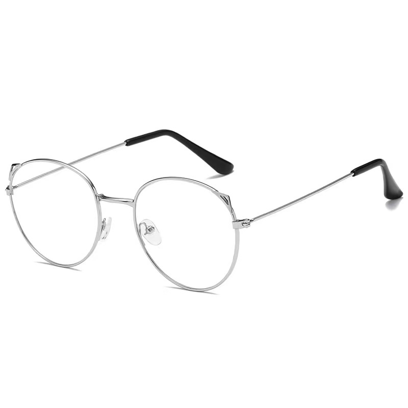 (Rowling)Impor murah Frame Kacamata Wanita dan Pria Gaya Retro Round Eyeglasses Metal Frame Kacamata Fashion-ka-6 silver