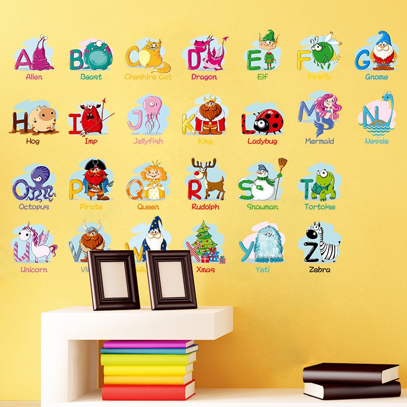RELIZA WALL STICKER 45X60CM ALPHABET HURUF ANIMAL HEWAN ANAK STUDY LDR6221 STIKER DINDING