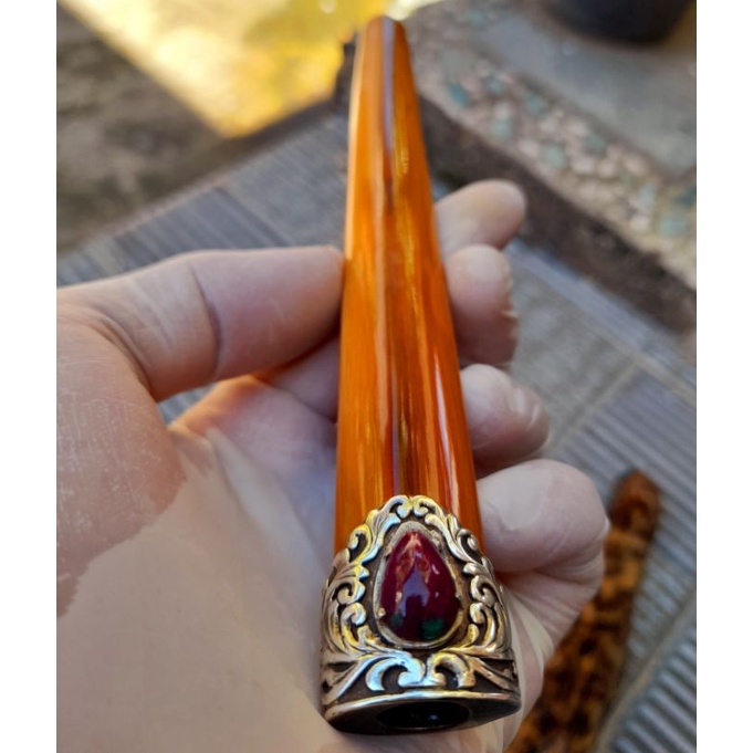 pipa gg belahan pucuk kristal dihias ruby tanzania ring perak ukir pesanan