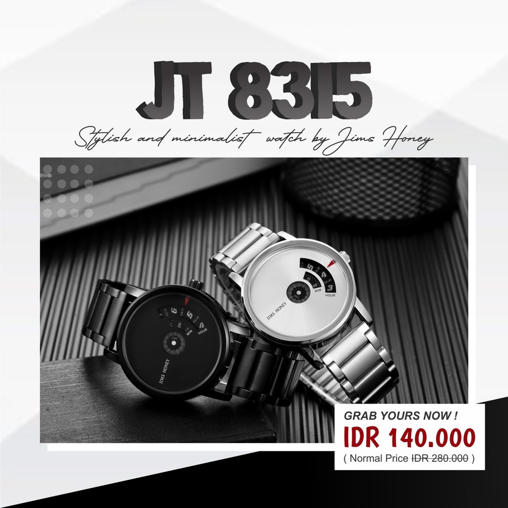 JIMS HONEY JAM TANGAN PRIA STAINLESS JT 8315 (FREE BOX+BATERAI)