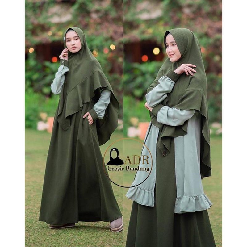 Gamis Burkat Set Hijab Syarii / Full Burkat Khalila / Cod / Baju Gamis Elbina Set Dress Remple 3In