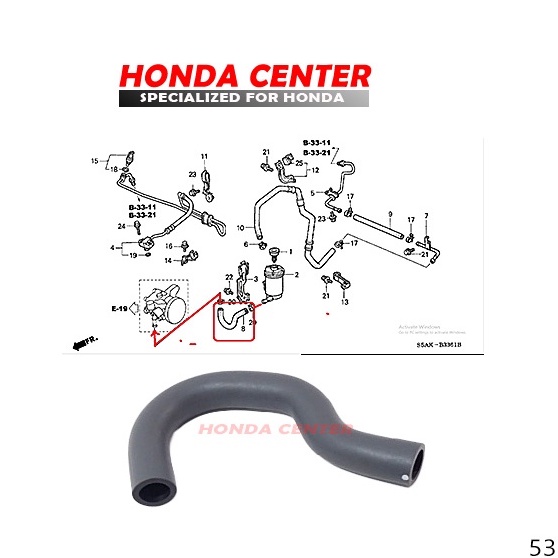 Selang slang hose power steering stering dari tabung ke pompa civic vti vtis stream 1700cc 2001 2002 2003 2004 2005 2006 53731-S5D