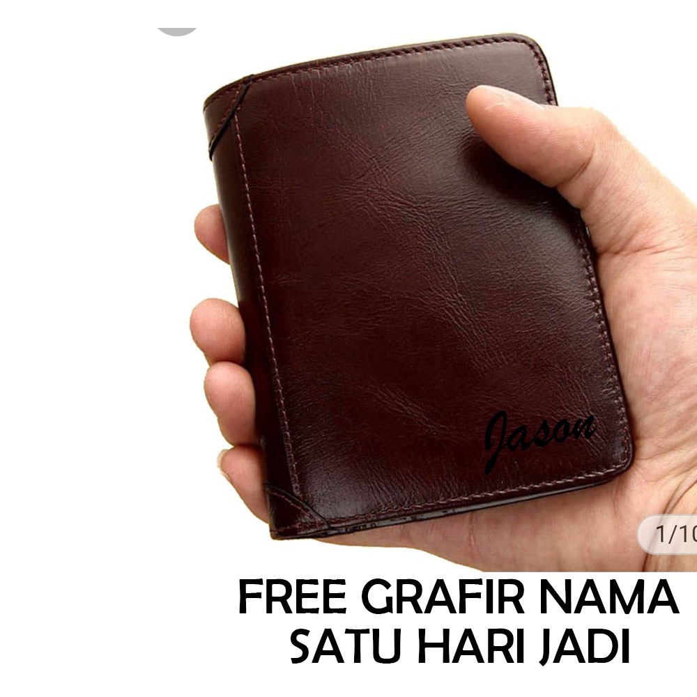 Dompet kulit asli three fold tipis Pria