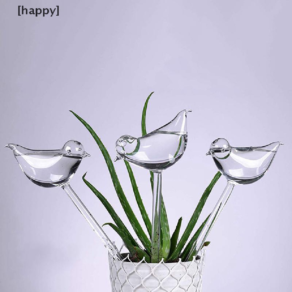 HA Plant Waterer Self Watering Globes, Bird Shape Hand Blown Clear Aqua Bulbs ID