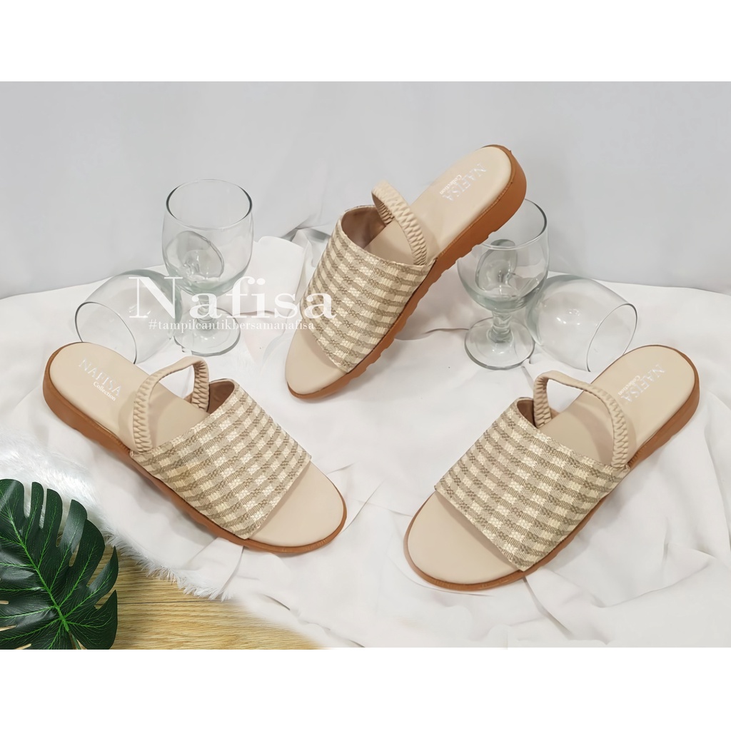 Sandal wanita Empuk Sendal tali wanita Sandal tali belakang Motif kotak Navisa Basic sollection