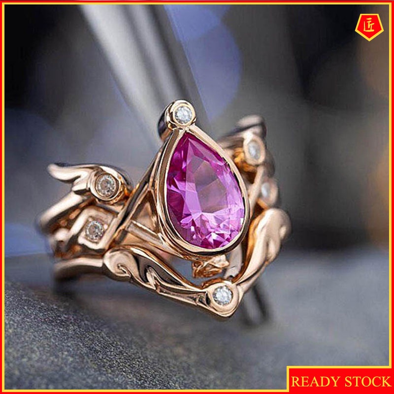 [Ready Stock]18K Rose Gold Angel Wings Pink Diamond Ring