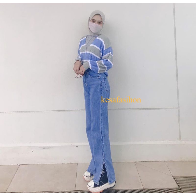 Kulot Jeans Hight Waist Premium / Kulot Jeans Belah Samping / Kulot Jeans HW Wanita