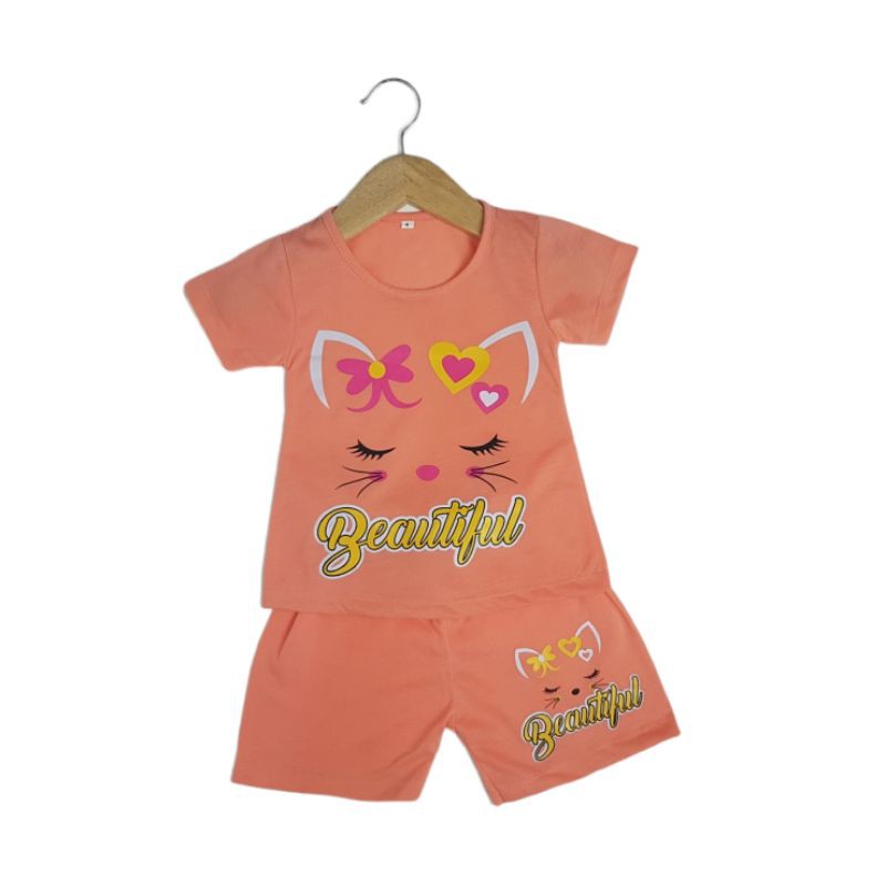 SETELAN SIKUNING PAKAIAN BAJU ANAK PEREMPUAN 2-7 TAHUN MOTIF CAT CUTE BEUTIFFUL