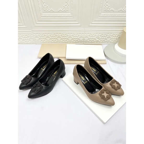 sepatu heel wanita terbaru kekinian pesta LOUISDEAR sepatu heel 5 cm bahan dove P74