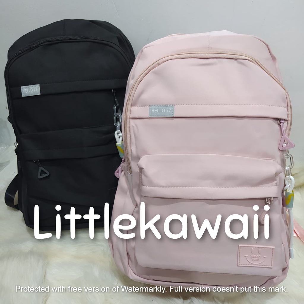 LK/Tas Ransel Laptop Backpack Parasut Sekolah Fashion Casual Anak Remaja Dewasa Gantungan Rantai Hello77 Import