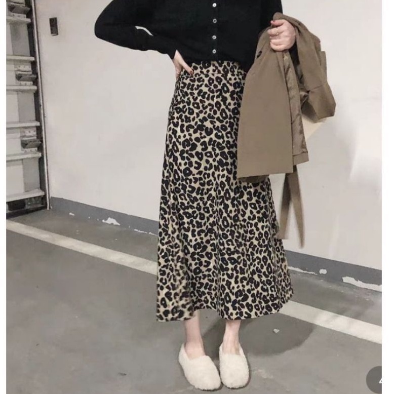 Skirt Korea Style fit to XL / Flare A-Line Leopard / Rok Macan Panjang / Leopard / Rok / Skirt
