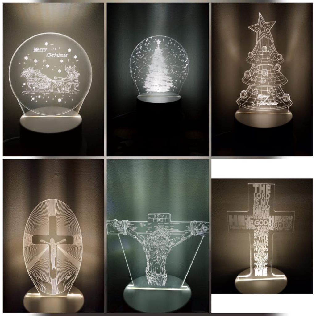 Lampu Tidur Hias LED 3D Acrylic Transparant Kaca Bening Tema Merry Christmas - missbejogrosir