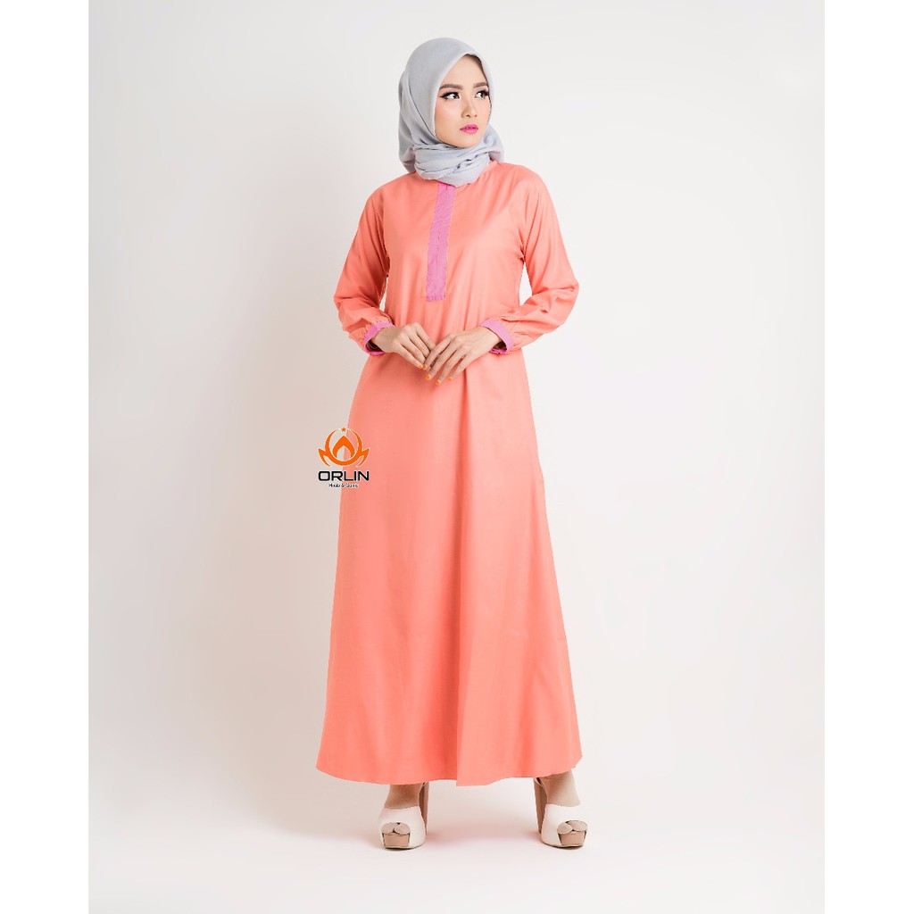 Gamis Polos Katun Toyobo Premium Kombinasi Warna Fashion Muslimah Murah GL035