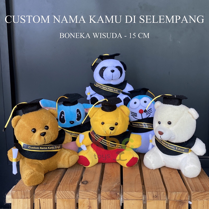 Boneka Wisuda TANPA TOPI Custom Selempang Nama Boneka Teddy Bear Wisuda Mini 15 Cm Prop Buket Hadiah
