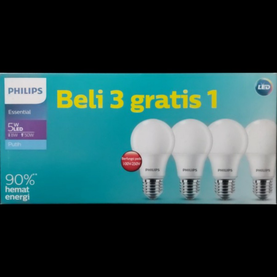 Paket Hemat Bohlam Bola Lampu Philips Led Essential 5W 7W Putih 1 Pack Isi 4 Pcs