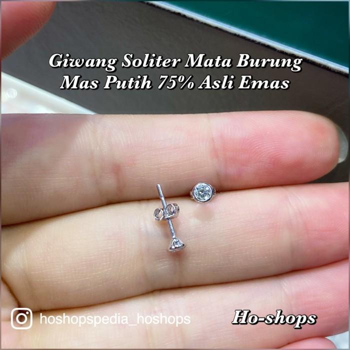 Nay / Giwang / Anting Soliter Mata Burung Mas Putih Kadar 75% Asli Emas