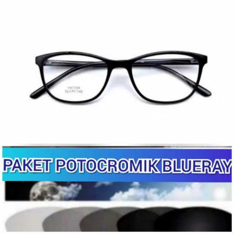 kacamata lensa bluecromic atau photocromic blueray bisa normal minus plus cilinder tergantung permintaan sampai minus 5 cyl 2 harga masih sama tulis saja pesanan kaka di catatan saat order free box lap cairan pembersih kode 2102size 52-17-142