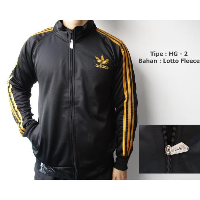 Jaket Adidas Tracktop / Firebird Strip Gold Training / Motor Murah - Hitam, Xl Harga Promo