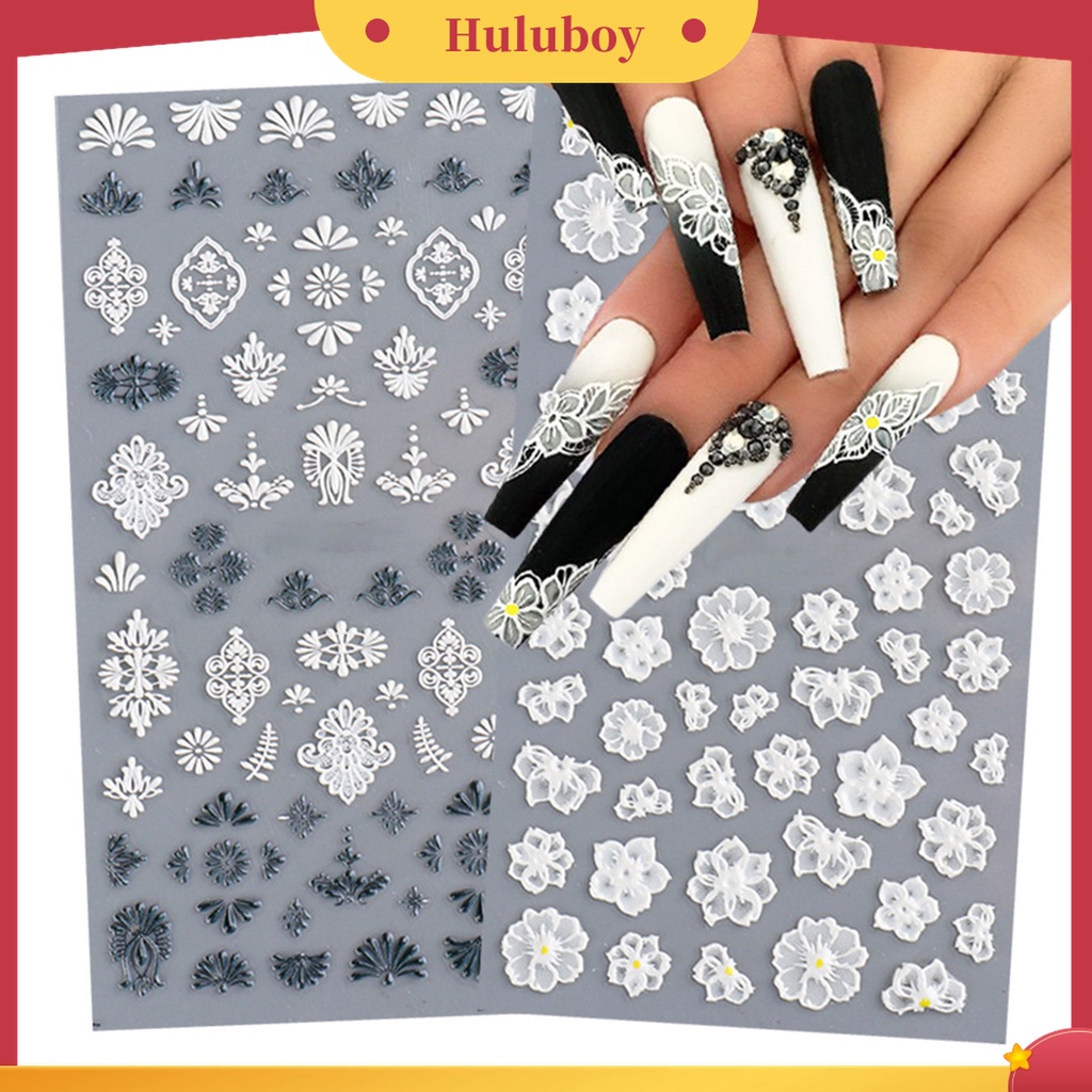 Huluboy Huluboy♡ Stiker Kuku Motif Lace Bunga Ultra Tipis Untuk Nail Art