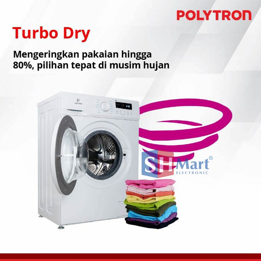 MESIN CUCI POLYTRON FRONT LOADING 8 KG PFL-8051 WITH STEAM WASH GARANSI RESMI