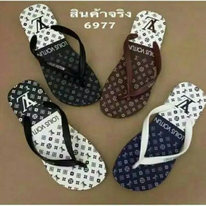 SANDAL WANITA JEPIT SPON MOTIF  L.V