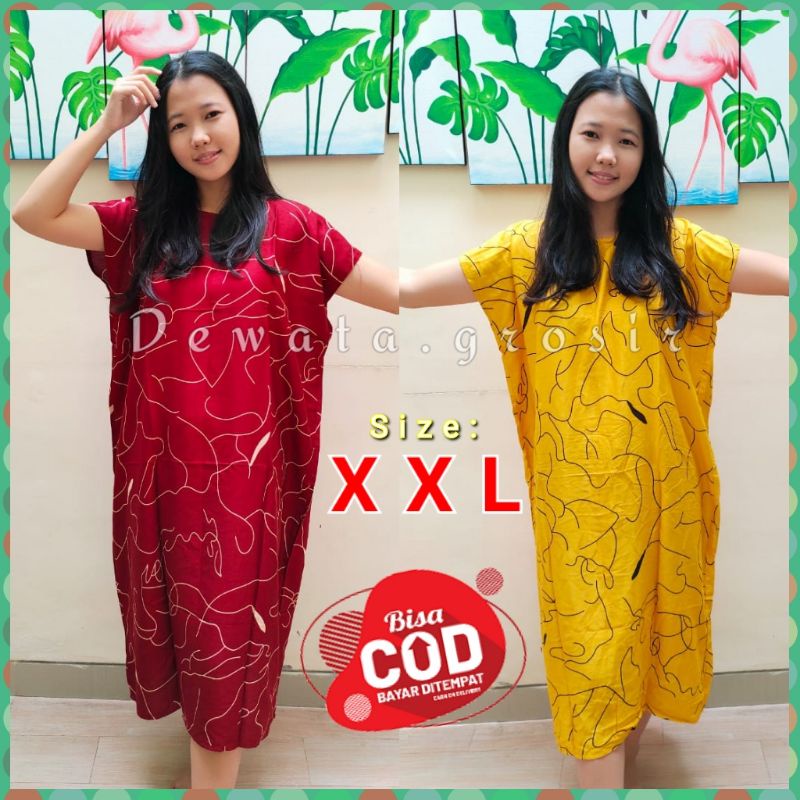 XXL DASTER DRESS BALI KOTAK BAJU TIDUR WANITA JUMBO MOTIF ABSTRAK GARSUM RAYON PREMIUM BALI TERLARIS