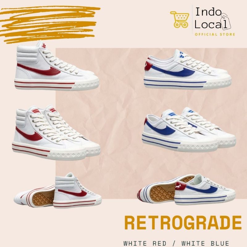 Sepatu Compass Retrograde White Red/White Blue High / Low