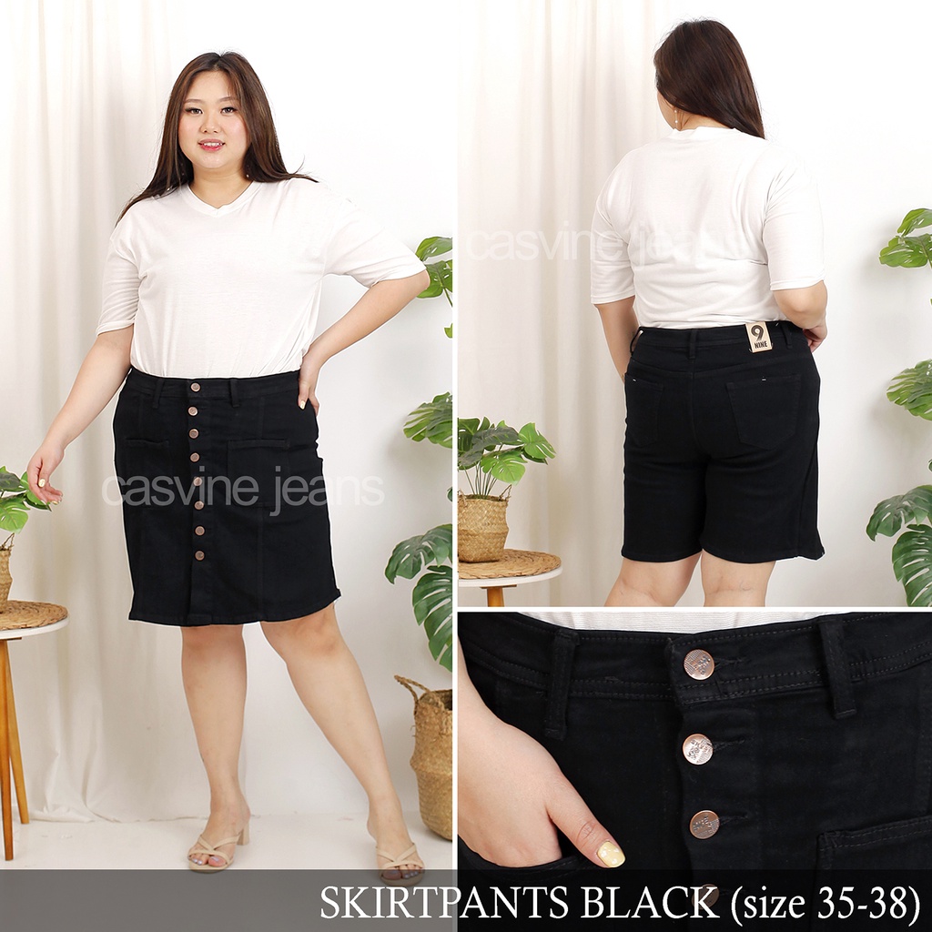 Rok Celana Jeans Kancing Jumbo Bigsize Skirt Pants 35-38