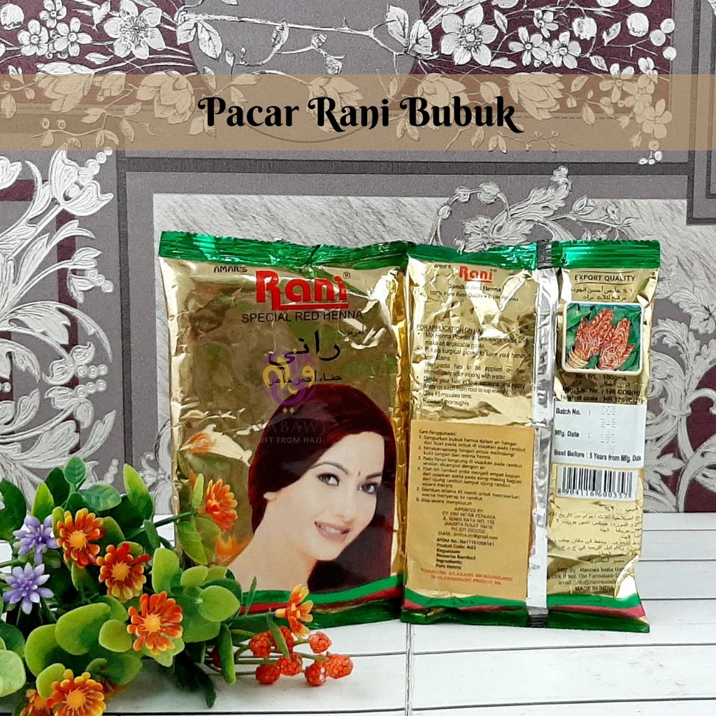 Pacar Henna Rani Bubuk Alami Rambut Kuku dan Kulit Red 100 Gr