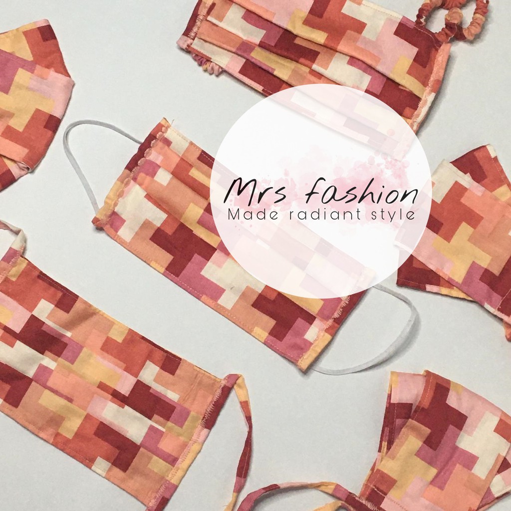 masker kain dua lapis 3d duckbill hijab earloop motif mozaik