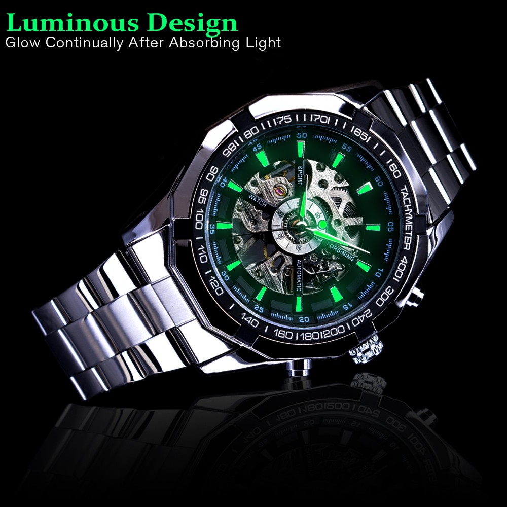 FORSINING Jam Tangan Mekanik Otomatis Skeleton Skeleton untuk Pria