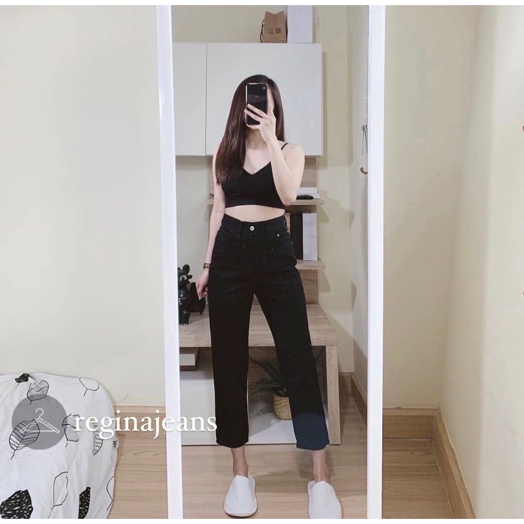 AVE black - boyfriend jeans hitam highwaist unfinished cut (bisa request panjang) celana highwaisted