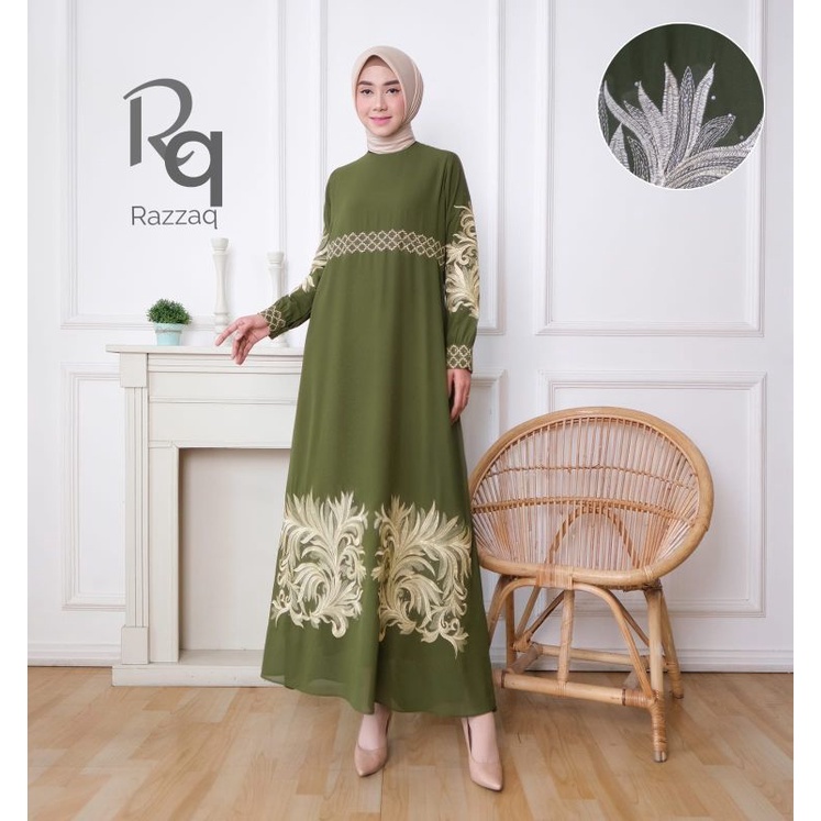 Zaja - Baju Gamis Wanita Dewasa Ceruty Babydoll Mix Bordir Mewah &amp; Anggun Dress Muslim Cantik Gamis Dilara Ceruty Bordir Cantik Fashion Muslim Perempuan