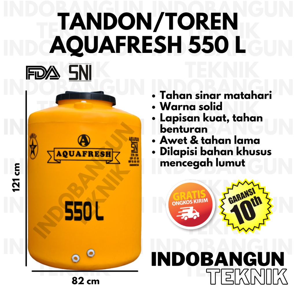 Toren Air Tangki Air Tandon Air Aquafresh 500 Liter 550 Liter Harga Murah Anti Lumut Garansi 10 Tahun Kuat Tahan Lama
