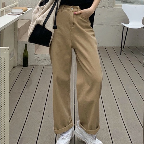 Korean style straight leg  loose khaki jeans