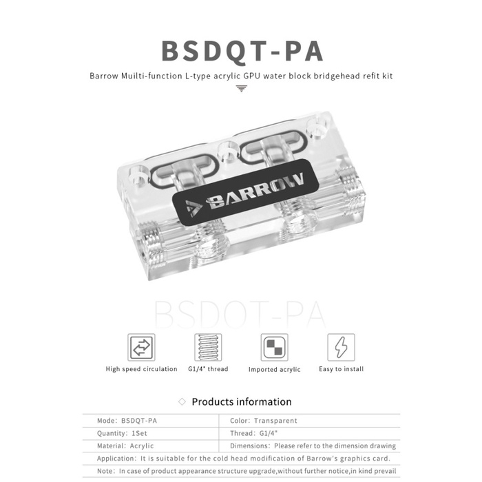 BARROW BSDQT-PA L Type Acrylic GPU Water Block Bridge Refit