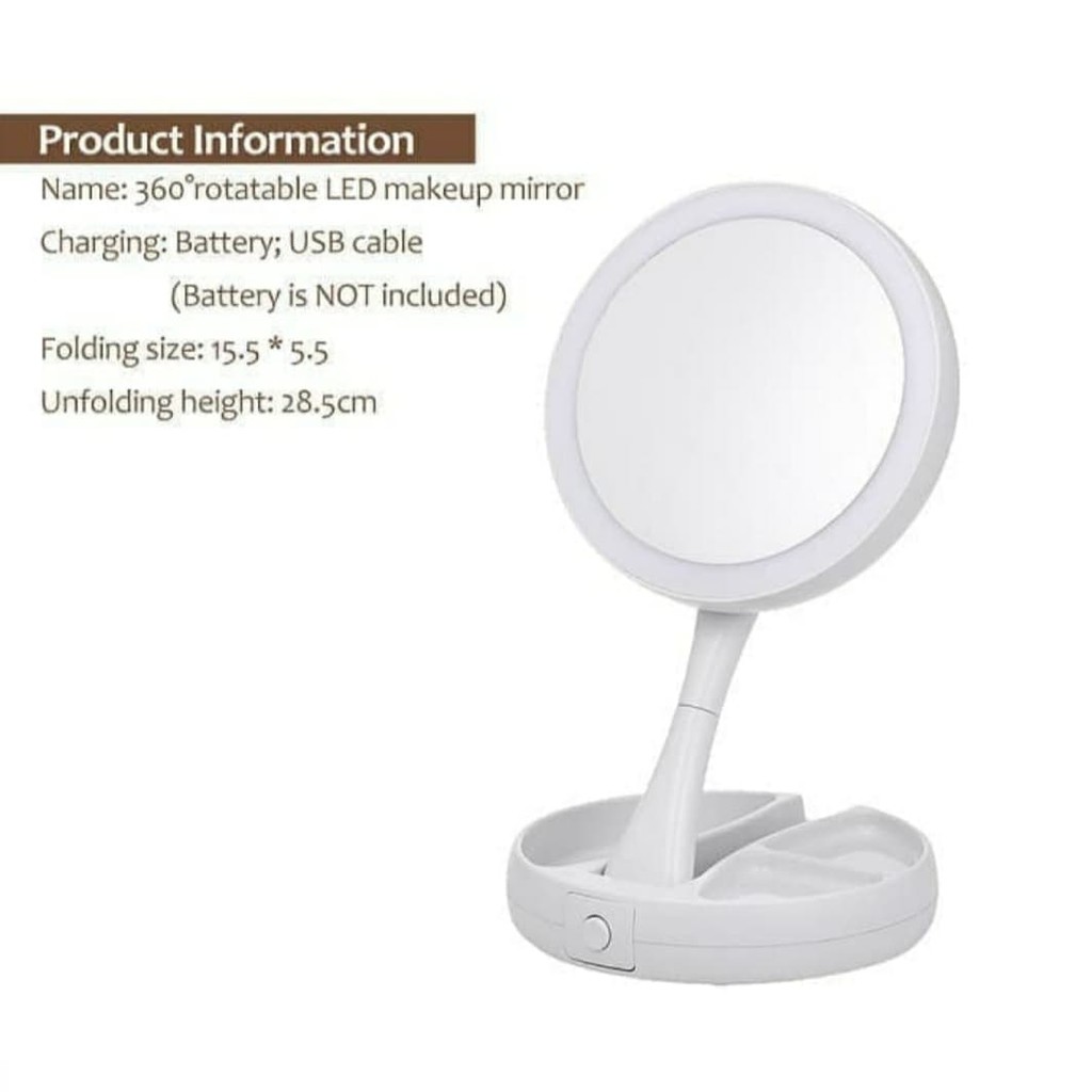 [COD] Lampu Cermin Make Up Pembesar Rias Dua Sisi Kosmetik Mirror LED USB PRAKTIS BISA DILIPAT