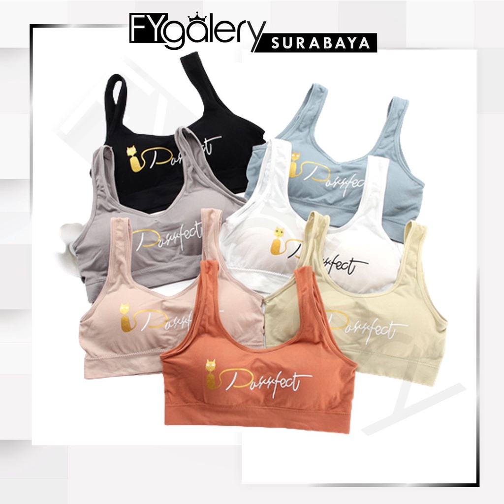 FYGALERYSURABAYA  BRA536 Bra Tanpa Kawat Miniset Pakaian Dalam Wanita Motif Kucing Purrfect Cat Bra Olahraga Sportbra Gym