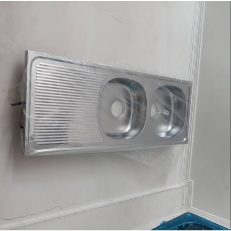 wastafel dapur bak cuci piring kitchen sink stainless 2lubang meja royal sb22 116cm x 43cm x 11,5cm