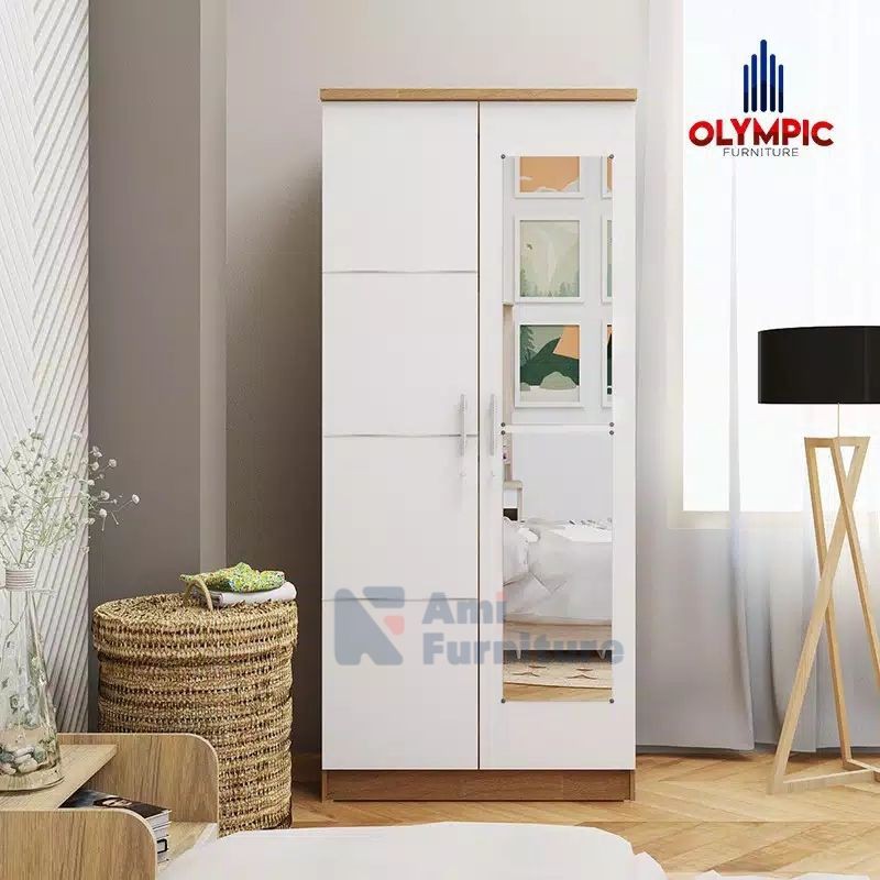 Lemari Putih modern 2pintu Lemari Pakaian 2 Pintu seri Eero 2p Merek Olympic