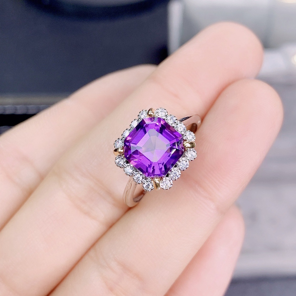 Cincin perak 925 wanita dengan berlian ungu