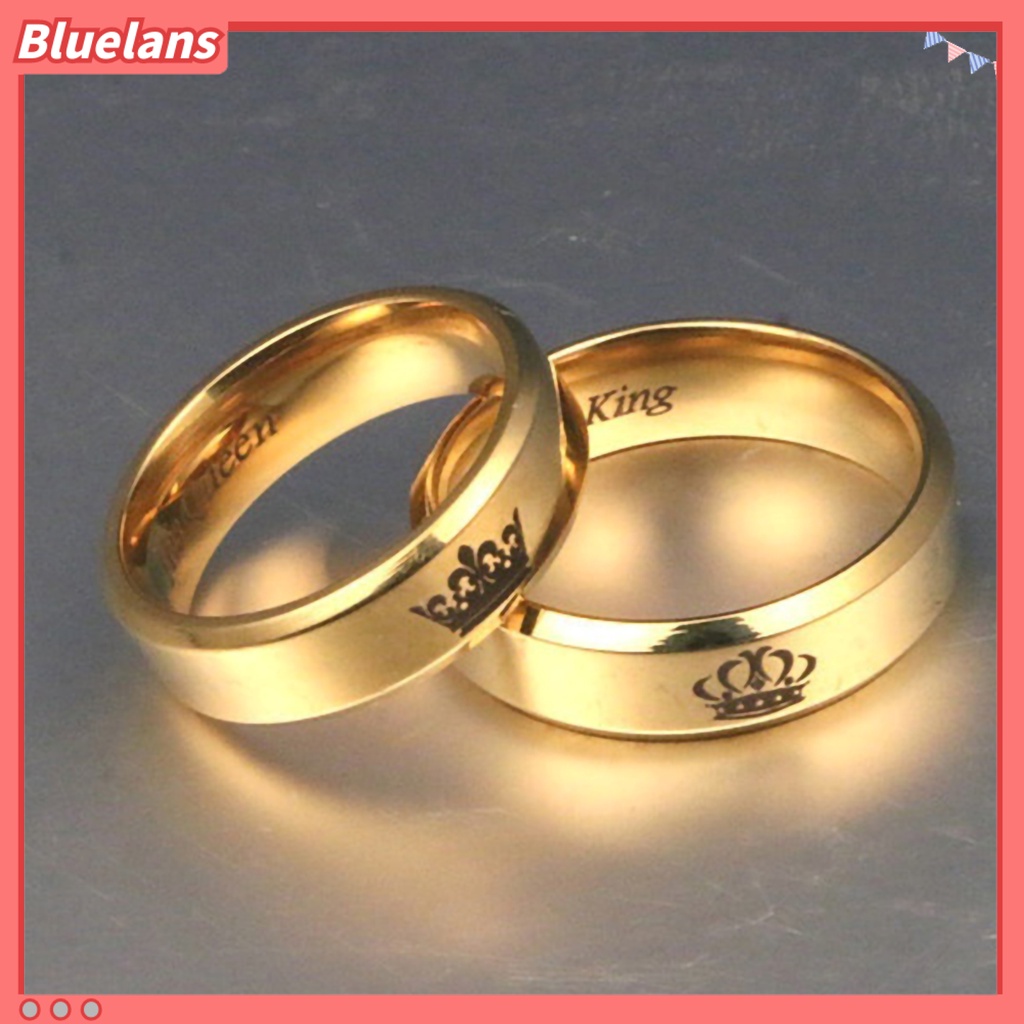 Bluelans Couple Ring His Queen Her King Crown Titanium Steel Letter Engraved Lover Ring Jewelry