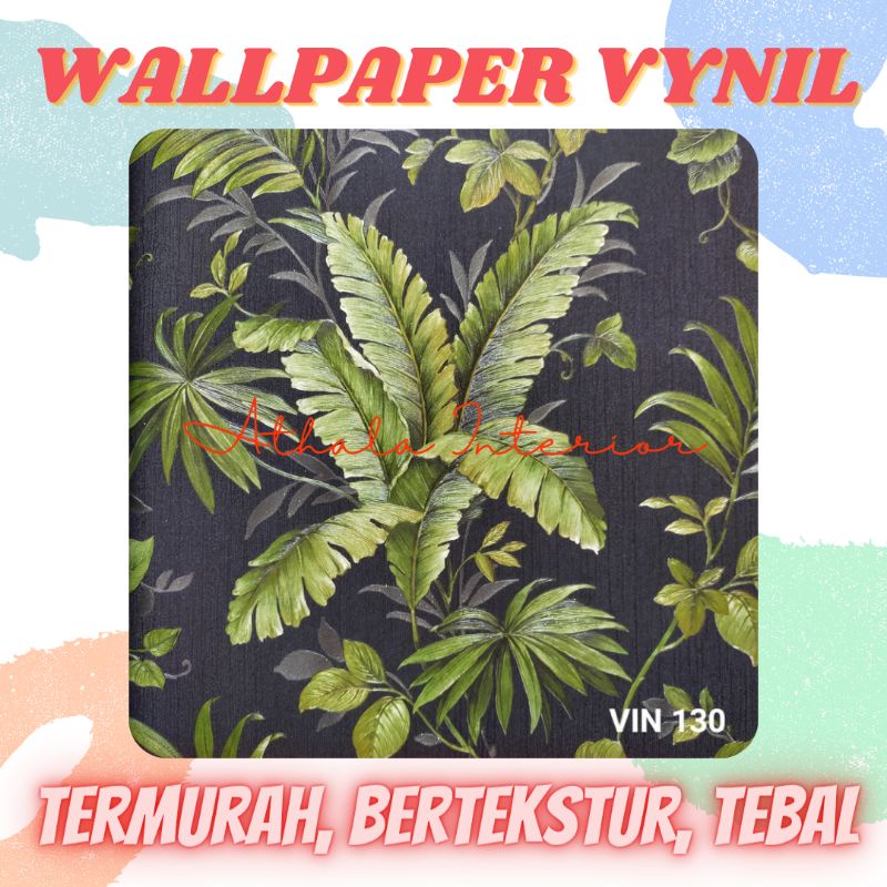 wallpaper dinding vynil daun hijau