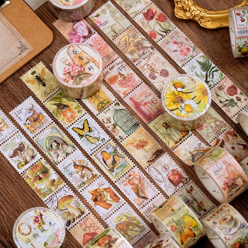 

1 roll Washi Tape Bentuk Stempel Lucu Retro Vintage Style Dekorasi DIY