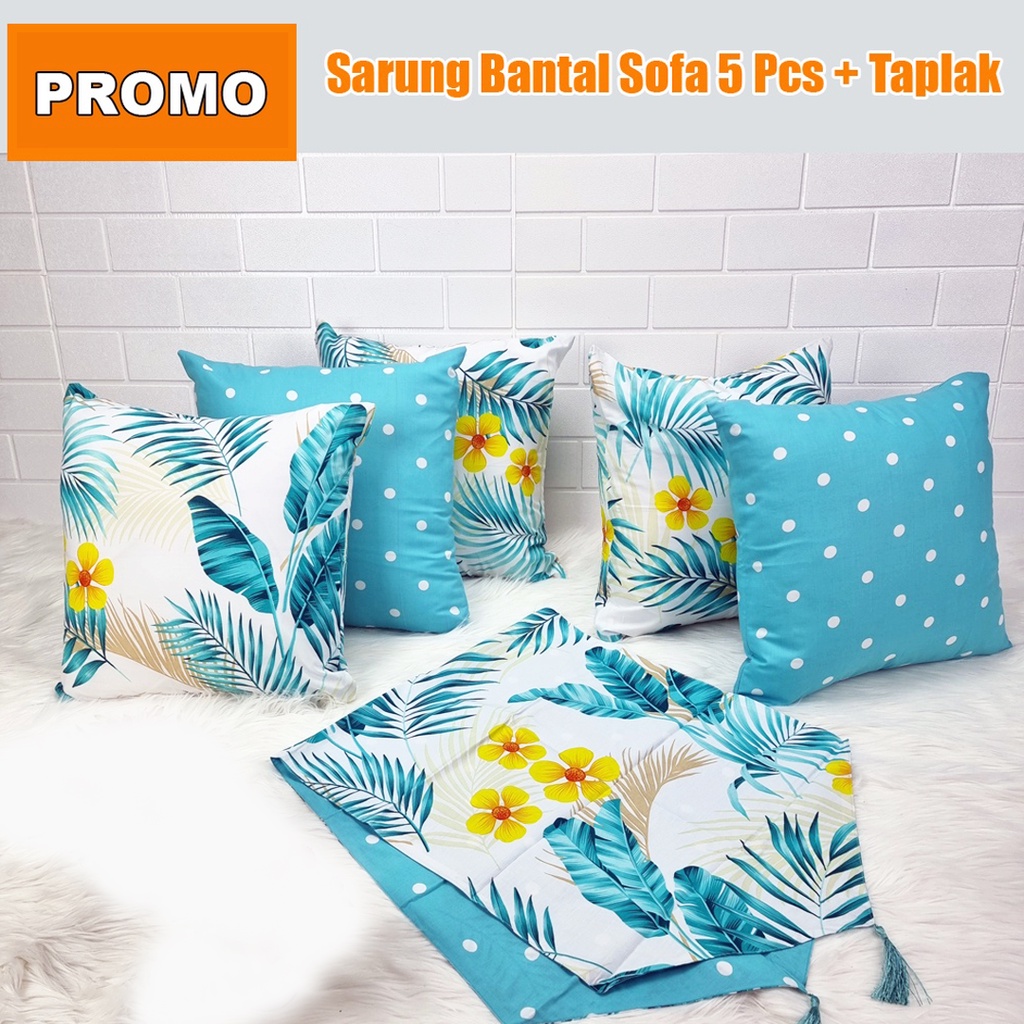 [✅COD] Paket Sarung Bantal Sofa Set (5 Pcs) + Taplak Meja Table Runner Dekorasi Ruang Tamu Perlengkapan Rumah Mewah